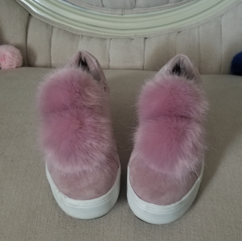 Sam Edelman Pink Faux Fur Slip-On Sneakers